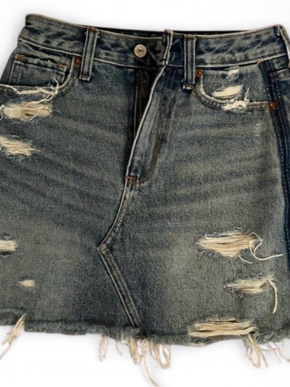 Abercrombie & Fitch Distressed Denim Mini Skirt - Faded Blue